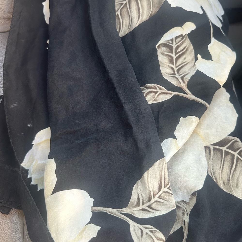 Ellen Tracy Black and Cream Floral Scarf